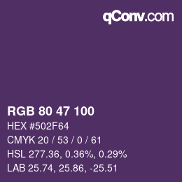 Farbcode: RGB 80 47 100 | qconv.com