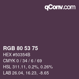 颜色代码: RGB 80 53 75 | qconv.com