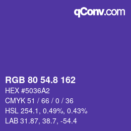 カラーコード: RGB 80 54.8 162 | qconv.com