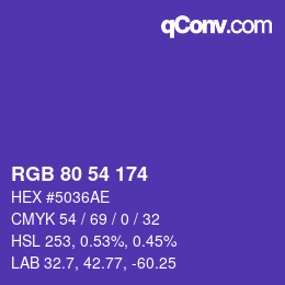 颜色代码: RGB 80 54 174 | qconv.com