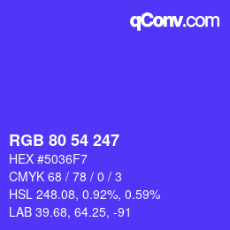 Color code: RGB 80 54 247 | qconv.com
