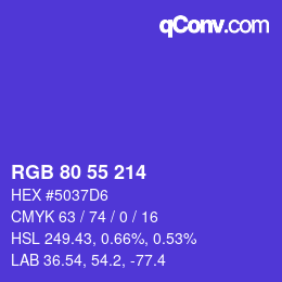 Color code: RGB 80 55 214 | qconv.com