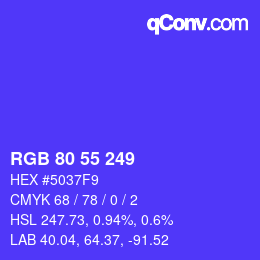 Color code: RGB 80 55 249 | qconv.com