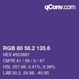 カラーコード: RGB 80 56.2 135.6 | qconv.com