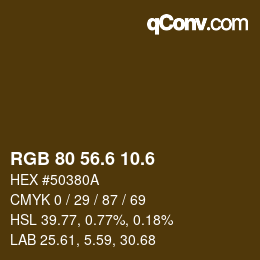 カラーコード: RGB 80 56.6 10.6 | qconv.com