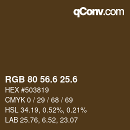 カラーコード: RGB 80 56.6 25.6 | qconv.com