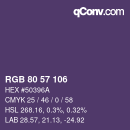 颜色代码: RGB 80 57 106 | qconv.com