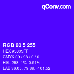 Color code: RGB 80 5 255 | qconv.com