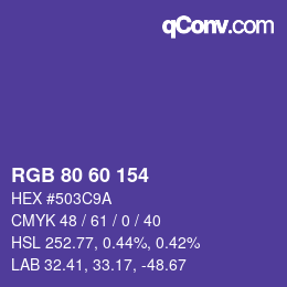 颜色代码: RGB 80 60 154 | qconv.com