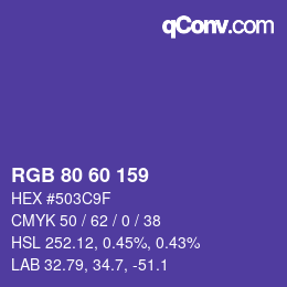 カラーコード: RGB 80 60 159 | qconv.com