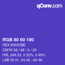 颜色代码: RGB 80 60 190 | qconv.com