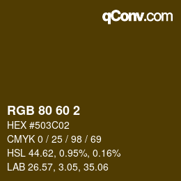颜色代码: RGB 80 60 2 | qconv.com