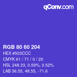カラーコード: RGB 80 60 204 | qconv.com