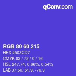 カラーコード: RGB 80 60 215 | qconv.com