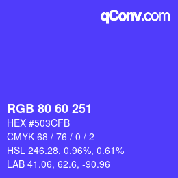 颜色代码: RGB 80 60 251 | qconv.com