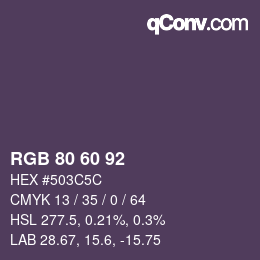 カラーコード: RGB 80 60 92 | qconv.com