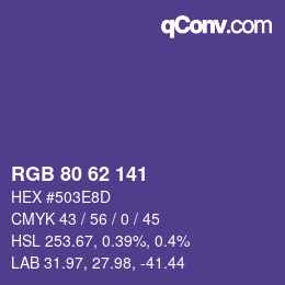 Color code: RGB 80 62 141 | qconv.com