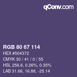 颜色代码: RGB 80 67 114 | qconv.com