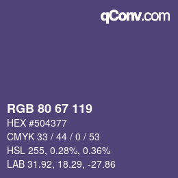 Color code: RGB 80 67 119 | qconv.com