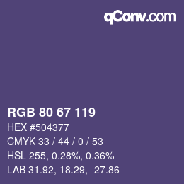 Code couleur: RGB 80 67 119 | qconv.com