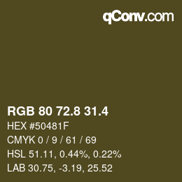 カラーコード: RGB 80 72.8 31.4 | qconv.com