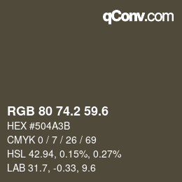 カラーコード: RGB 80 74.2 59.6 | qconv.com