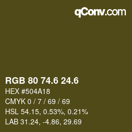カラーコード: RGB 80 74.6 24.6 | qconv.com