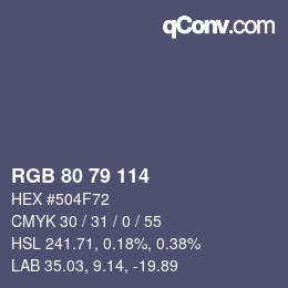 Color code: RGB 80 79 114 | qconv.com