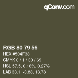 Color code: RGB 80 79 56 | qconv.com