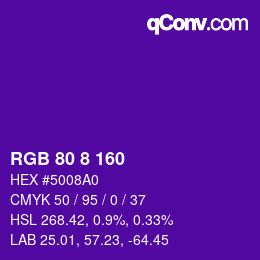 颜色代码: RGB 80 8 160 | qconv.com