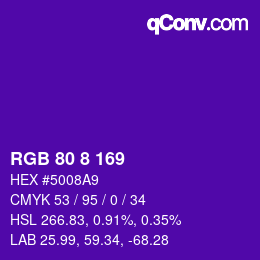 カラーコード: RGB 80 8 169 | qconv.com