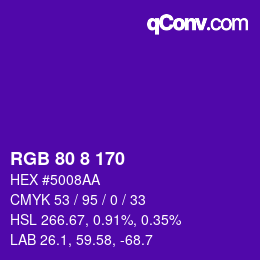 カラーコード: RGB 80 8 170 | qconv.com