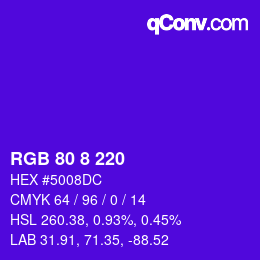 カラーコード: RGB 80 8 220 | qconv.com