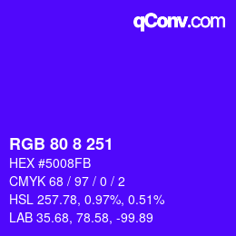 カラーコード: RGB 80 8 251 | qconv.com