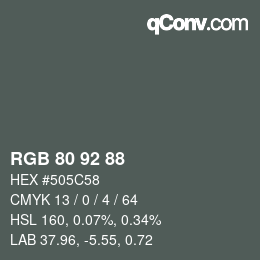 颜色代码: RGB 80 92 88 | qconv.com