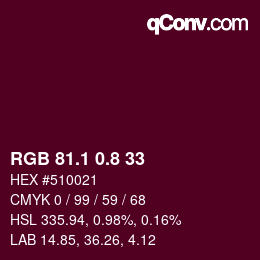 カラーコード: RGB 81.1 0.8 33 | qconv.com
