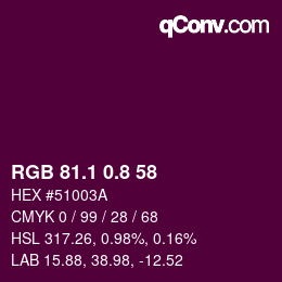 カラーコード: RGB 81.1 0.8 58 | qconv.com