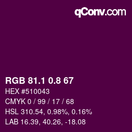 カラーコード: RGB 81.1 0.8 67 | qconv.com