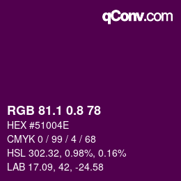 カラーコード: RGB 81.1 0.8 78 | qconv.com