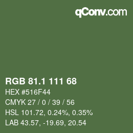 カラーコード: RGB 81.1 111 68 | qconv.com