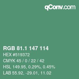カラーコード: RGB 81.1 147 114 | qconv.com