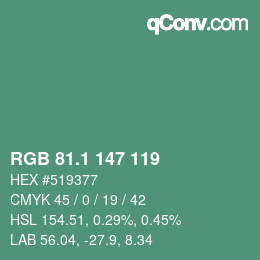 カラーコード: RGB 81.1 147 119 | qconv.com