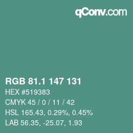 Color code: RGB 81.1 147 131 | qconv.com