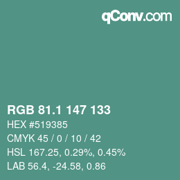 カラーコード: RGB 81.1 147 133 | qconv.com
