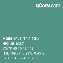 カラーコード: RGB 81.1 147 135 | qconv.com