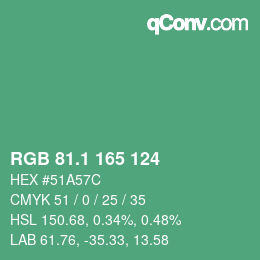 カラーコード: RGB 81.1 165 124 | qconv.com