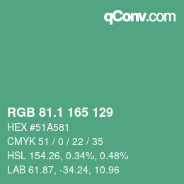 カラーコード: RGB 81.1 165 129 | qconv.com