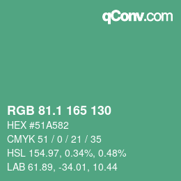 カラーコード: RGB 81.1 165 130 | qconv.com
