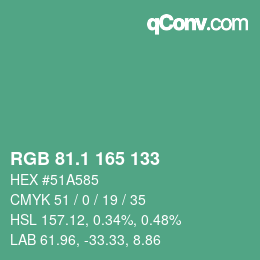カラーコード: RGB 81.1 165 133 | qconv.com