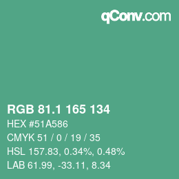 カラーコード: RGB 81.1 165 134 | qconv.com